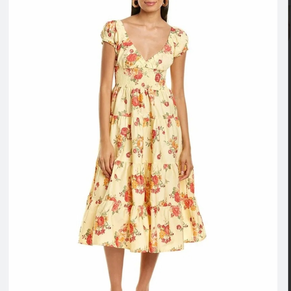 Danielle Bernstein for We Wore What Floral Shirred Tiered Midi Dress